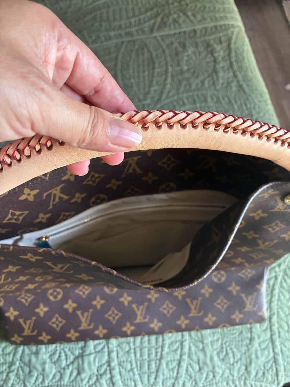 Large Monogram Hobo Handbag with Braided Leather Handle - Picture 9 of 15